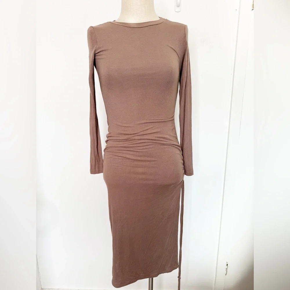 SNDYS The label Winter Dress in Chocolate Ruched Drawstring Side Size‎ 2